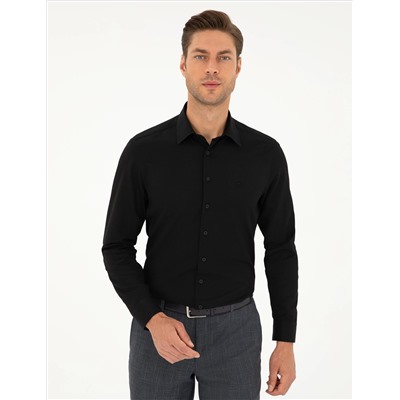 Черный амелор Slim Fit рубашка с длинным рукавом