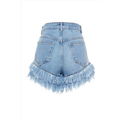 X Sagaza Studio Blue Stone Printed Denim Shorts tclss23sr00000