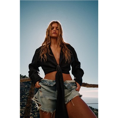 CAMISA CROP LINO 100% HEBILLA
