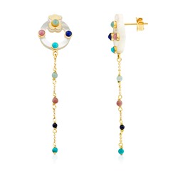 Pendientes largos Super Power - oro amarillo 18 kt - rodocrosita, turquesa, lapizlázuli y nácar