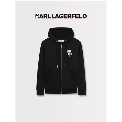 Kar*l Lagerfel*d 🐈‍⬛ мужское худи  на молнии с капюшоном, вышитый логотип из страз на груди,  объемная печать на спине. Большой размерный ряд. Экспорт, цена на бирке 520