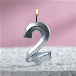 Свеча в торт "Грань", цифра "2", серебряный металлик, 6,5 см