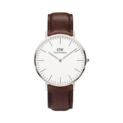 Reloj de cuarzo de piel Classic Bristol - Marrón y plateado