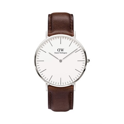 Reloj de cuarzo de piel Classic Bristol - Marrón y plateado