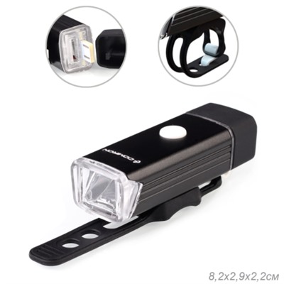 Фонарь передний COMIRON "FR18" корпус: алюминий +ABS свет CREE XPG LED 350m; аккум: 3.7V 2000 mAh USB влагозащищённый, индикация заряда /уп 60/120/