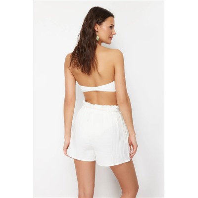 White Belt Woven Müslin Beach Shorts & Bermuda TBESS24SR00008