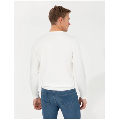 Ekru Slim Fit Bicycle Neck Basic Knitwear Kazakh