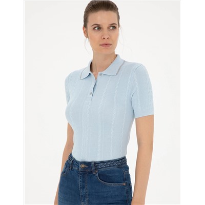 Blue Slim Fit Polo Yaka Triko T -For