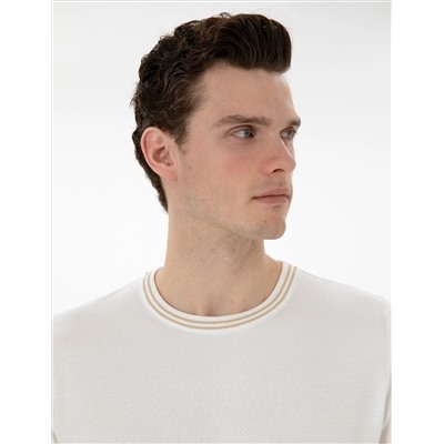 Ekru Slim Fit Bike Yaka Triko T -For
