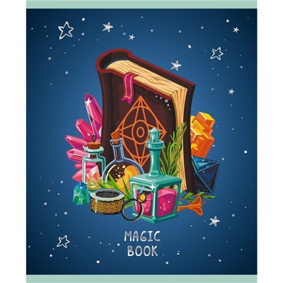 Тетрадь 48 листов в клетку на скрепе, Magic book, мелованный картон, глиттер лак, блок белый офсет 60г/м2, МИКС
