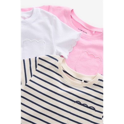 3 Pack Short Sleeve Cotton Scallop Edge T-Shirts (3mths-7yrs)