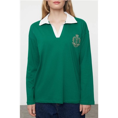 Emerald Green Polo Almodery и Poplin Detailmed Full/Wide Flom Thritt