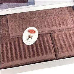 Набор полотенец Карвен Lux Cotton PIANO махра 30*50/50*90/70*140  HS 1709 v6 kiremit/коричневый (Акция)