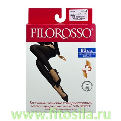 Лосины Velour "Filorosso", 1 класс, 80 den, размер 6, черные, компрессионные лечебно-профилактические 6008 **
