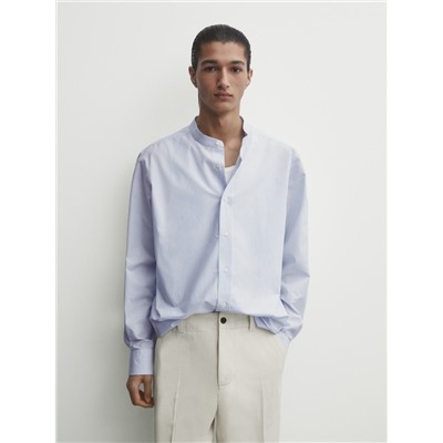 Camisa algodón rayas cuello mao
