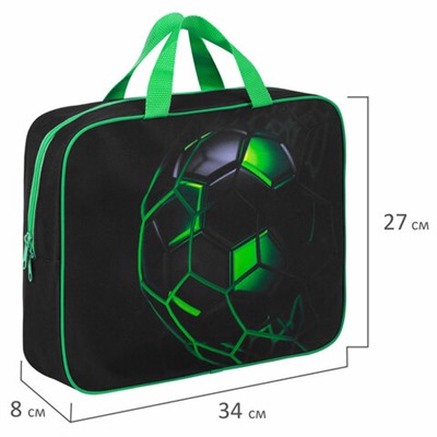 Папка на молнии с ручками BRAUBERG KIDS А4, 1 отделение, полиэстер, 80 мм, "Green ball", 272123