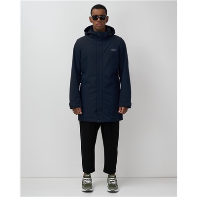 Парка спортивная мужская с капюшоном softshell темно-синего цвета 9565TS