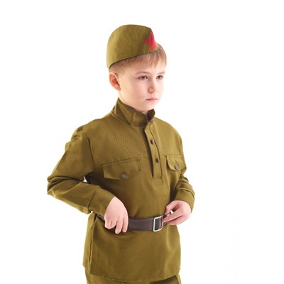 Костюм военного «Солдат», гимнастёрка, ремень, пилотка, 8–10 лет, рост 140–152 см