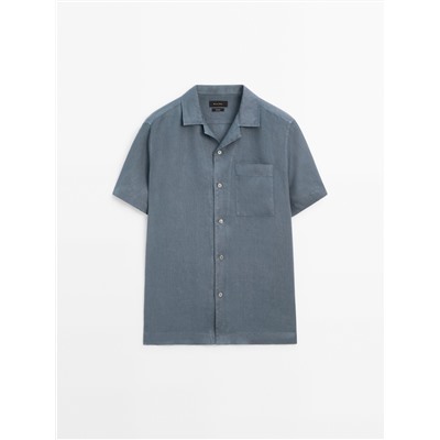 Camisa lino manga corta slim fit