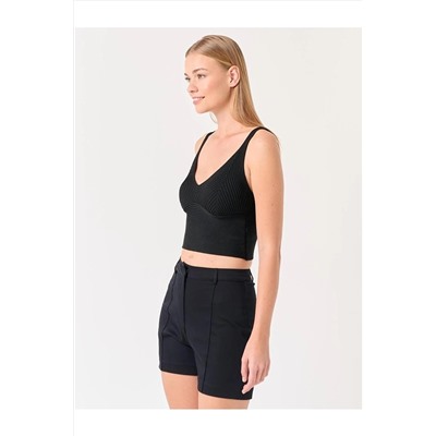 Черные тканые шорты приталенного кроя с высокой талией 23SS032001