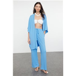 Blue Woven Bürümcük Kimono Pants Set Tbess23au00149