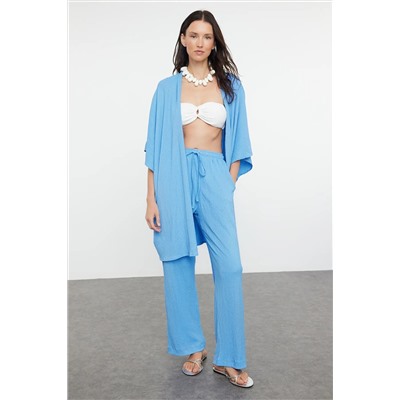 Blue Woven Bürümcük Kimono Pants Set Tbess23au00149