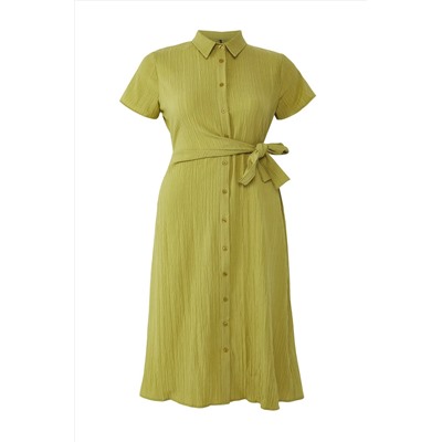 Khaki Gofre Midi Woven Pront Press Press Tbbss25ah00034
