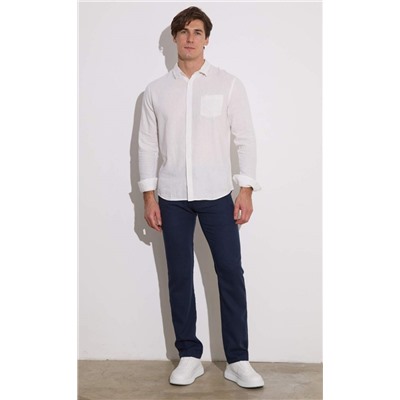 Брюки льняные мужские F211-0854 тёмно-синие