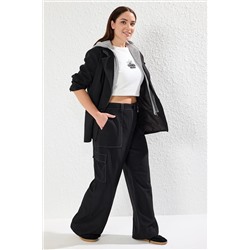 Черный груз широкий PACA Contrast Sewing Подробные брюки TBBAW25AR00024