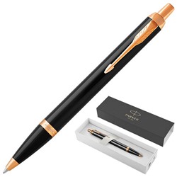 Ручка шариковая PARKER "IM Core Black Lacquer GT", черный глянцевый лак, позолота, синяя, 1931666