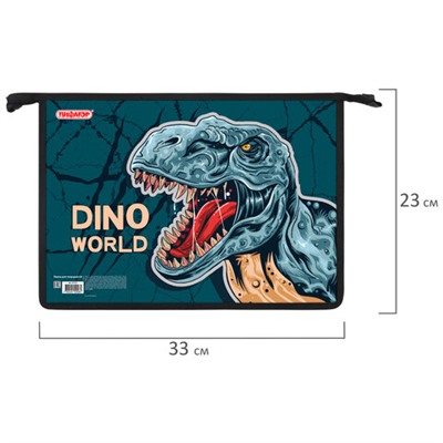 Папка для тетрадей ПИФАГОР А4, 1 отделение, картон/пластик, на молнии, "Dino world", 272131