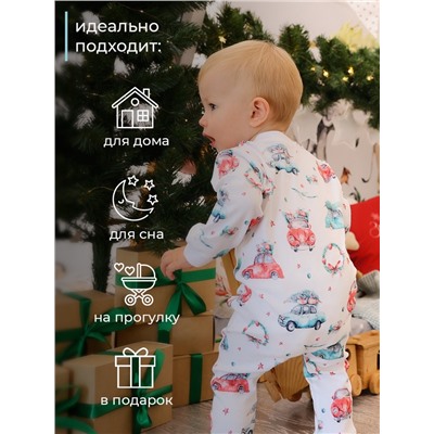 Комбинезон детский MINAKU "New Year's cars", цвет белый, рост 68-74 см