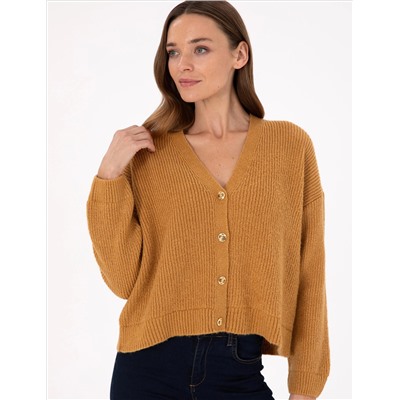 Camel Comfort Fit Triko Cardigan