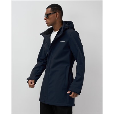 Парка спортивная мужская с капюшоном softshell темно-синего цвета 9565TS