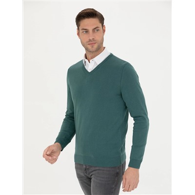 Green Slim Fit v Yaka Basic Knitwear Kazakh