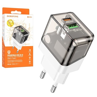Сетевой адаптер питания BOROFONE BA80A PD 20W+ QC 3.0 (черно-белый)