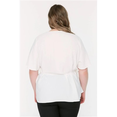Ecru Weaving v -neck -связывающая блузка TBBSS22BZ0753