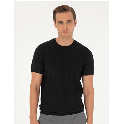 Black Slim Fit Bike Yaka Triko T -For