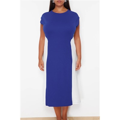 Saks -Ekru Color Block Midi Brind Kinting Big Size Платье TBBSS24AH00143