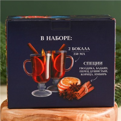 Набор для приготовления глинтвейна «Новый год: Счастья»: специи, 30 г., бокалы 2 шт. х 250 мл.