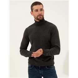 Серый меландж Slim Fit Fisherman воротник базовый трикотажный свитер