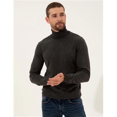 Серый меландж Slim Fit Fisherman воротник базовый трикотажный свитер