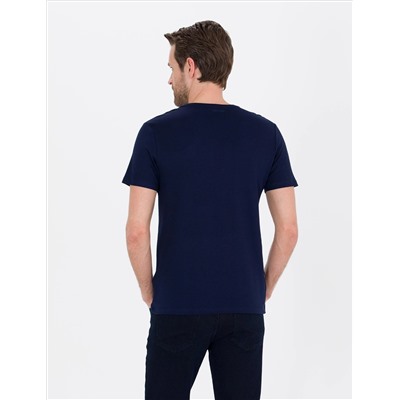 Темно -синий Slim Fit Basic T -For
