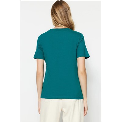 Emerald Green 100 %хлопок базовый велосипедный воротник футболка Twoss23ts00000
