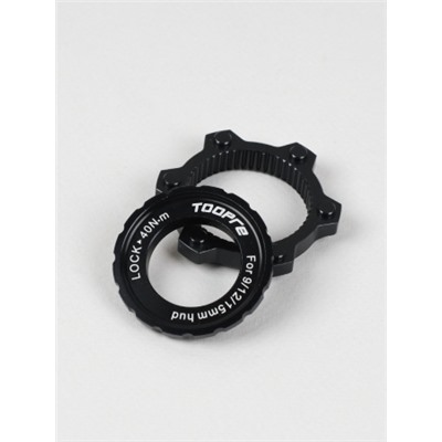 Адаптер тормозного диска (ротора) Six-hole (6 болтов) под крепление втулки Centerlock hub. TOOPRE CLDA-01 Комплект адаптер+ чашка. Черный