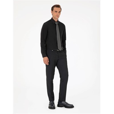 Black Slim Fit Basic рубашка с длинным рукавом