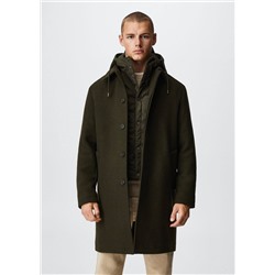 Abrigo lana capucha desmontable -  Hombre | MANGO OUTLET España