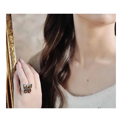 Серебряные серьги с янтарём E9153RO