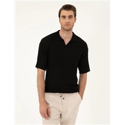 Черный комфортный подход Polo Yaka Knitwear свитер