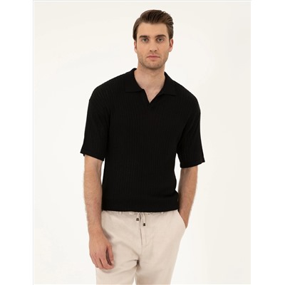 Черный комфортный подход Polo Yaka Knitwear свитер